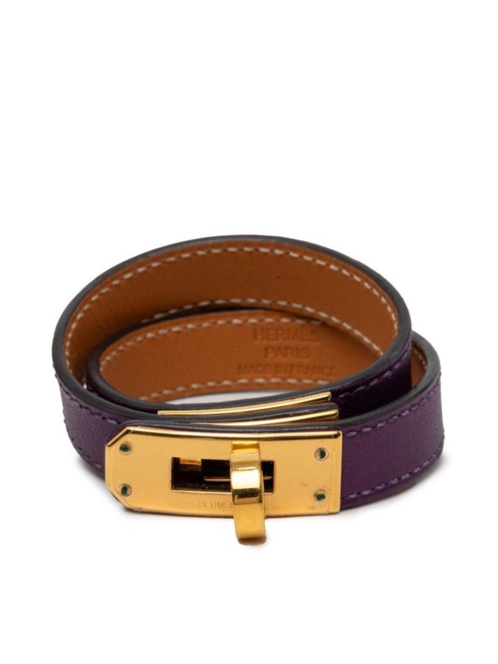 Hermes Kelly Double Tour Strand Bracelet Purple Gold Swift